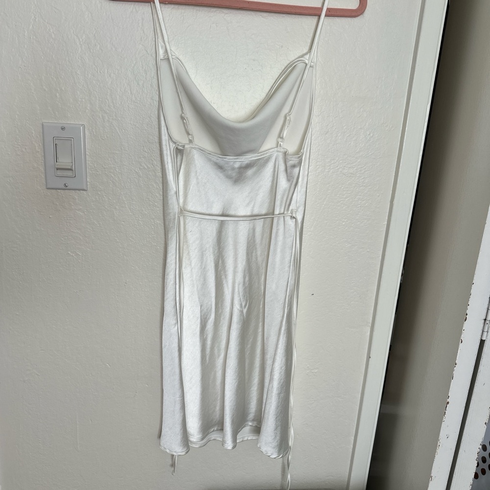 Satin White Cowl Neck Spaghetti Strap Dress